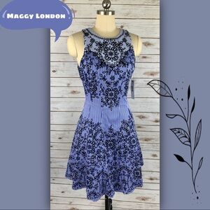 Maggy London Blue & Black Dress with Pockets